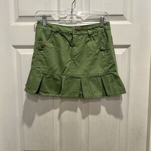 VTG Y2K Mossimo Womens Green Micro Mini Skirt Pleated Ruffle Hem Size 6 Grunge‎